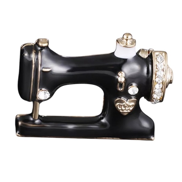 Sewing Machine Brooch Pin Black Enamel Brooch Collar Scarf Seamstress Jewelry. - Picture 4 of 4